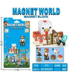 Магнітний конструктор Майнкрафт Magnet world на блістері 3 кубики та фігурка Minecraft AA15-6