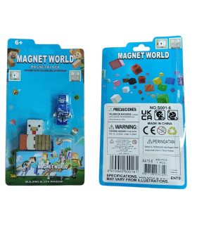 Магнітний конструктор Майнкрафт Magnet world на блістері 3 кубики та фігурка Minecraft AA15-6