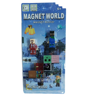 Магнітний конструктор Майнкрафт Magnet world на блістері 6 кубиків та 2 фігурки Minecraft AA15-9