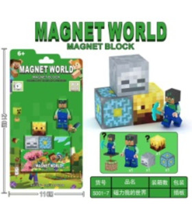 Магнітний конструктор Майнкрафт Magnet world на блістері 3 кубики та фігурка Майнкрафт AA15-5