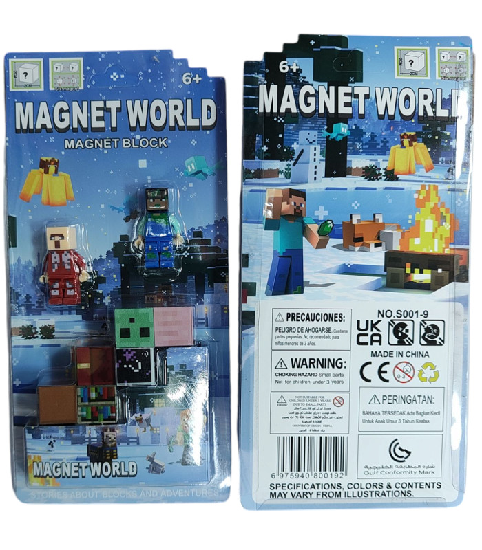 Магнітний конструктор Майнкрафт Magnet world на блістері 6 кубиків та 2 фігурки Minecraft AA15-9 оптом, Minecraft , 1,75 $