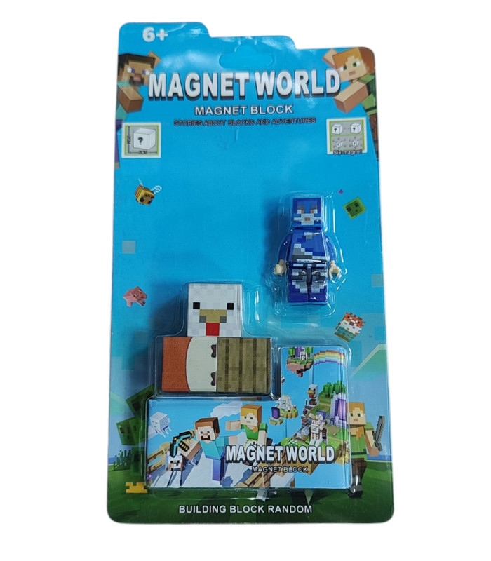 Магнитный конструктор Майнкрафт Magnet world на блистере 3 кубика и фигурка Minecraft AA15-6 оптом, Minecraft , 0,95 $