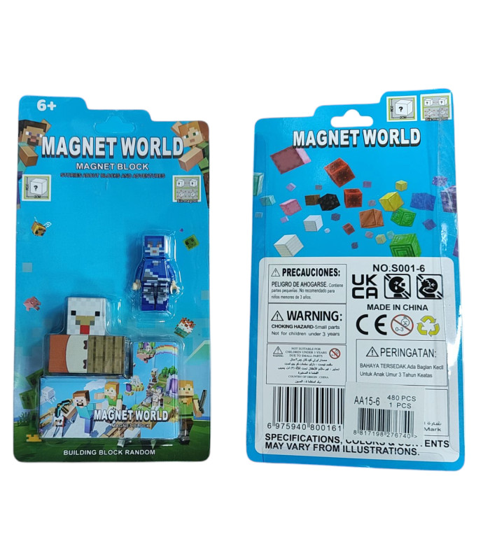 Магнитный конструктор Майнкрафт Magnet world на блистере 3 кубика и фигурка Minecraft AA15-6 оптом, Minecraft , 0,95 $