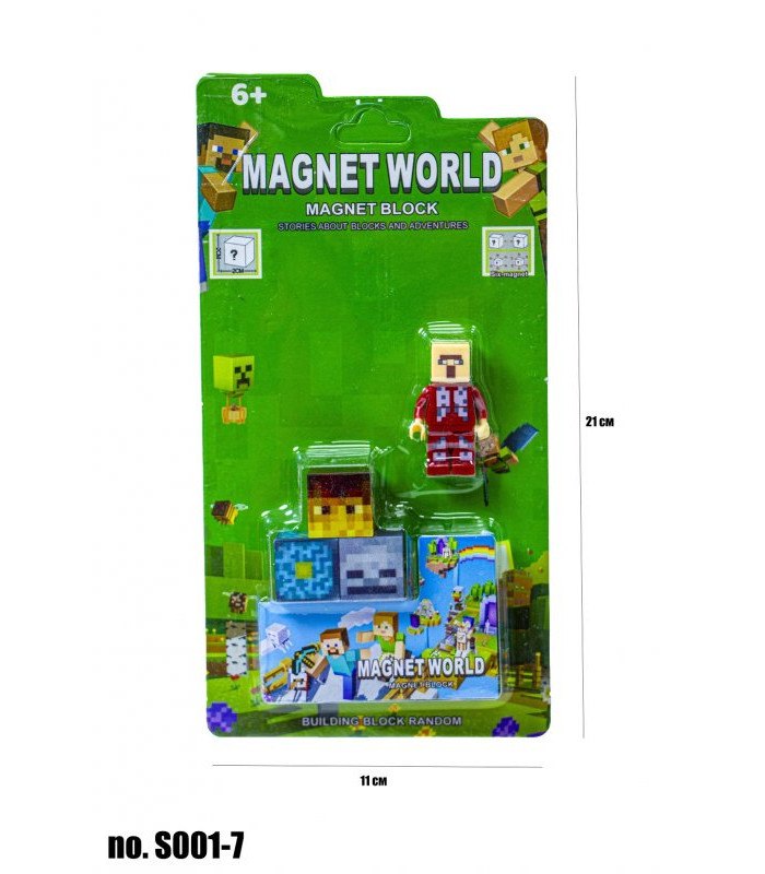 Магнитный конструктор Майнкрафт Magnet world на блистере 3 кубика и фигурка Майнкрафт AA15-5 оптом, Minecraft , 0,95 $