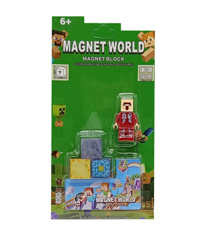 Магнитный конструктор Майнкрафт Magnet world на блистере 3 кубика и фигурка Майнкрафт AA15-5 оптом, Minecraft , 0,95 $