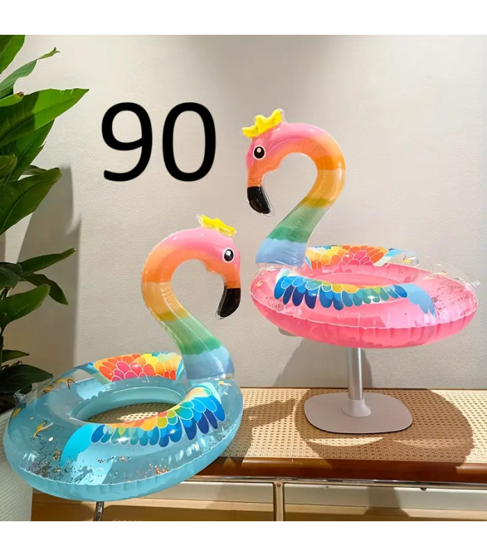 Надувний круг з блискітками 90 cm Райдужний Фламінго AA16-48