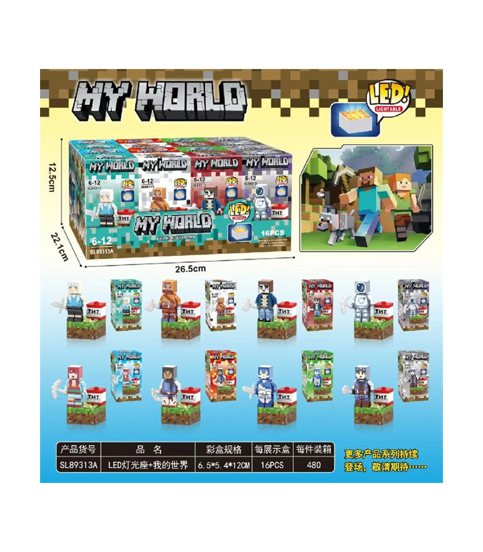 Подарочные наборы Майнкрафт с фигуркой и оружием My Word LED Minecraft Magnet светящийся AA15-1 оптом, Minecraft , 0,90 $