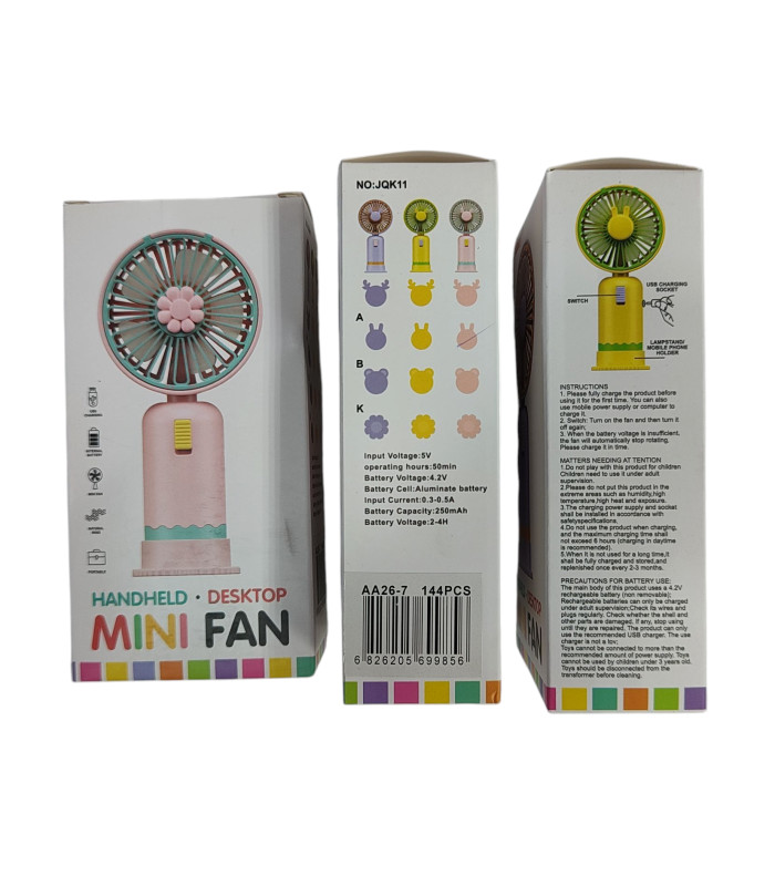 Акумуляторний вентилятор Mini Fan з підставкою Кролик AA26-7