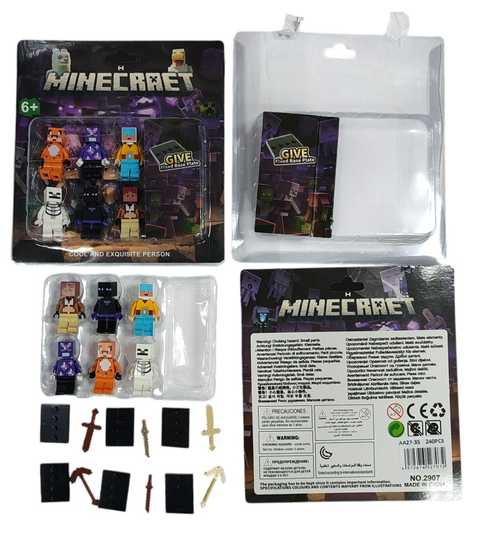 Фігурки Майнкрафт на блістері зі зброєю Minecraft 6in1 AA27-35