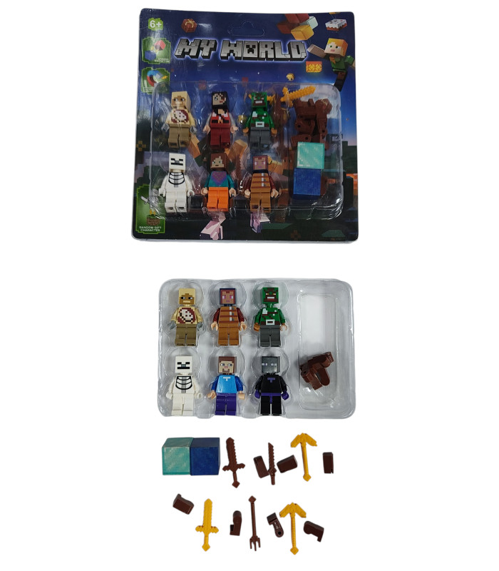 Подарочные наборы магнитных фигурок Minecraft с оружием 6in1 AA27-20 оптом, Minecraft , 2,80 $