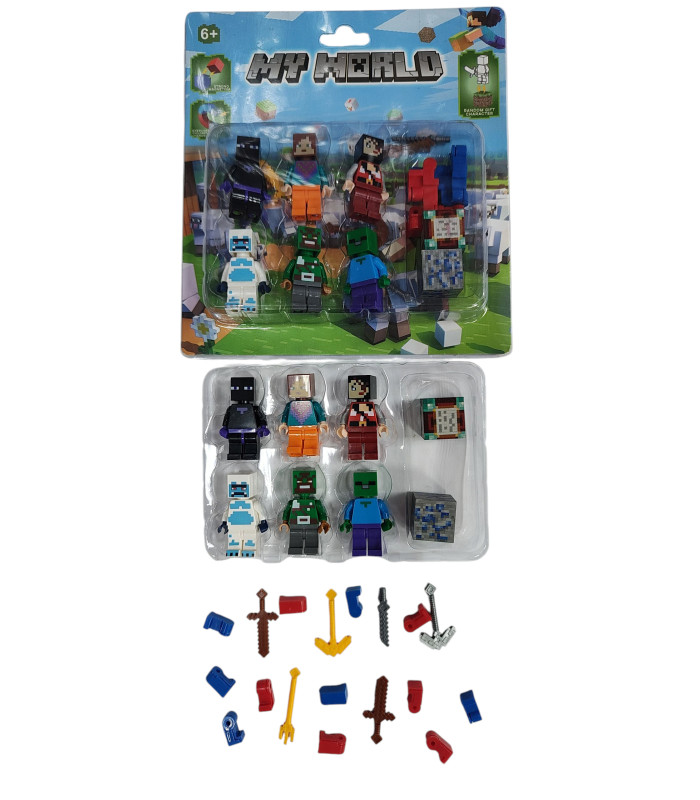 Магнитные фигурки Minecraft с оружием Майнкрафт 6in1 AA27-18 оптом, Minecraft , 2,80 $