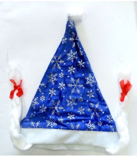 Шапка снегурочки синяя орнамент с косичками и лентами PS21-7